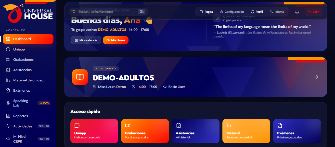 Portal del alumno de Universal House